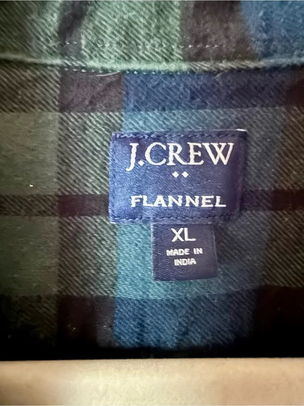 J.Crew Green & Blue Plaid Custom Dip-Dye Flannel 100% Cotton